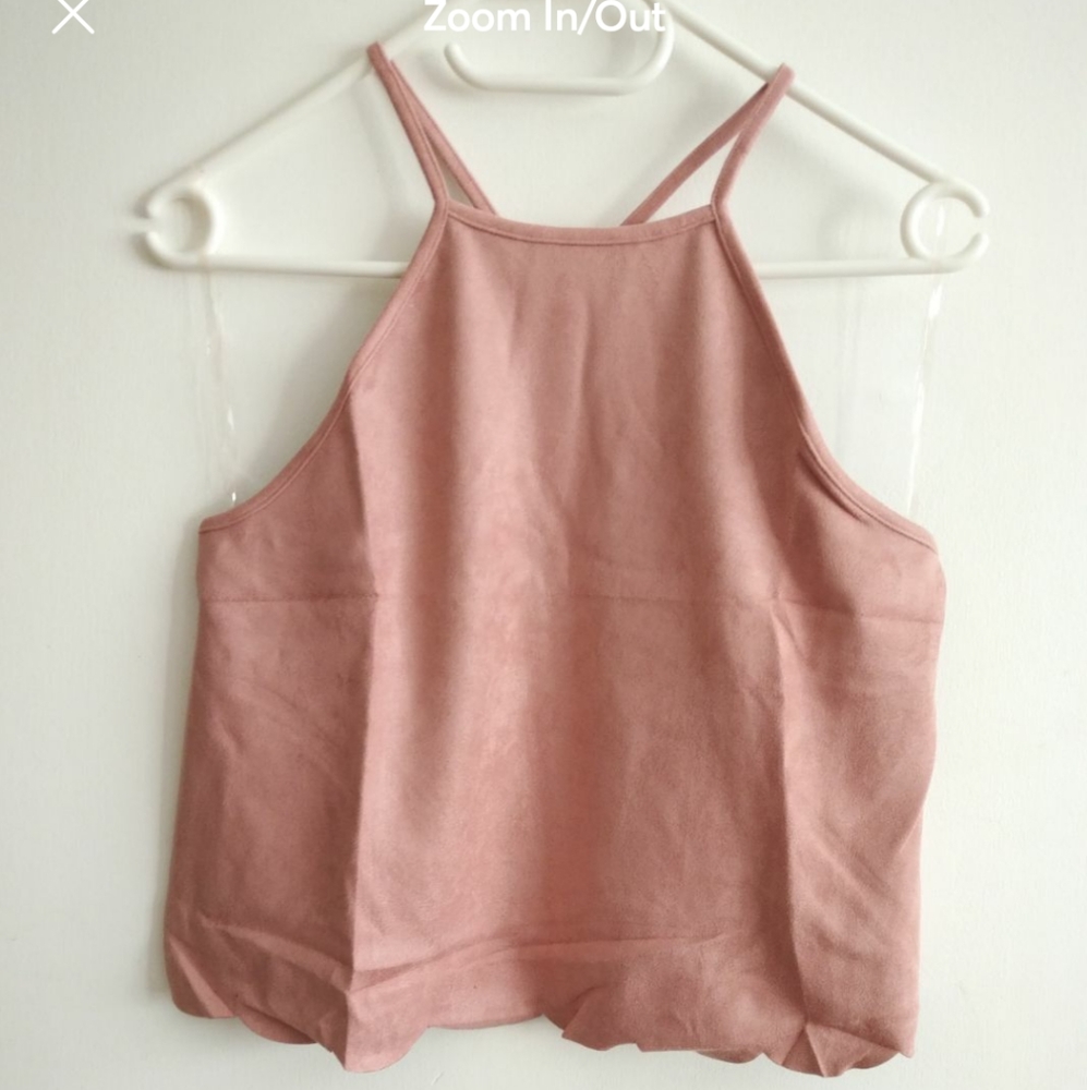 NWOT Blush Rose Suede Scallop Crop Top Racerback Summer Beach Soft Faux